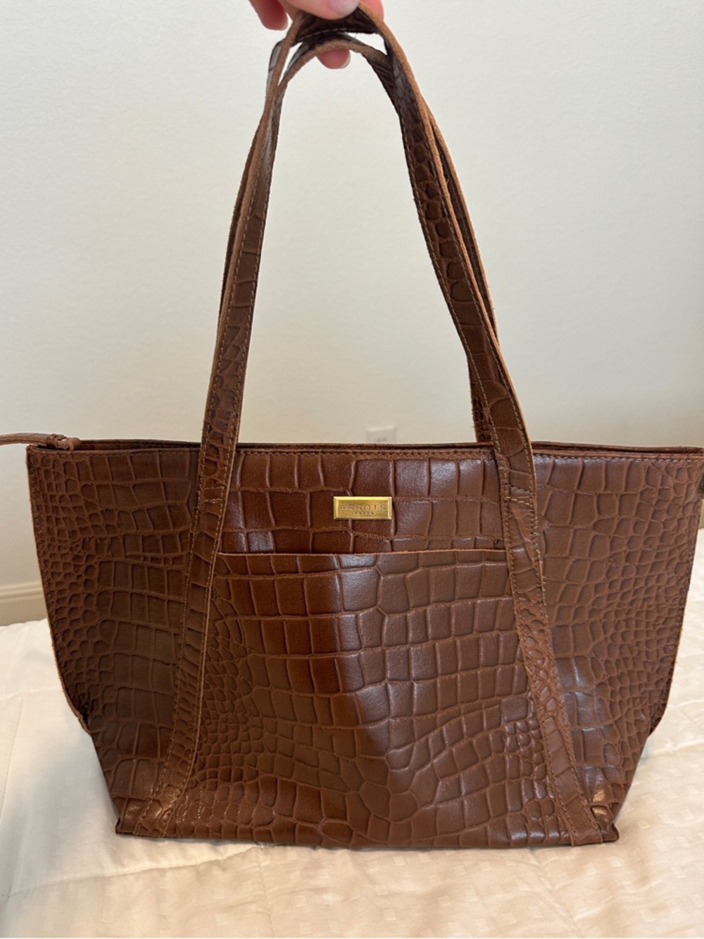 Real leather Brown Tote with Gold Plaque